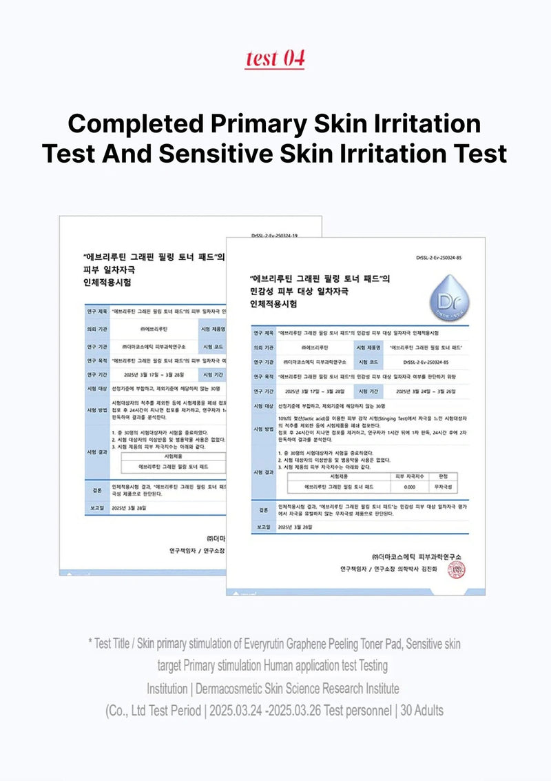 Completed primary skin irritation test and sensitive skin irritation test report on a white background