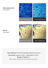 Before and after product usage images on skin with test institution and period details.