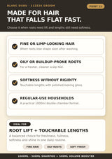 BLANC DUBU Groom Shampoo and Volume Booster ideal for fine flat-looking hair oily roots and soft lengths