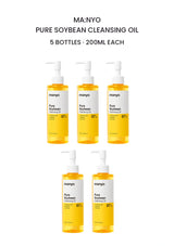 BUY 5: five renewed MA:NYO Pure Soybean Cleansing Oil 200ml bottles on white
