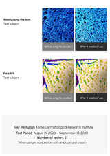 Testimonial from Korea Dermatological Research Institute showing wrinkles before and after using a product for 4 weeks.