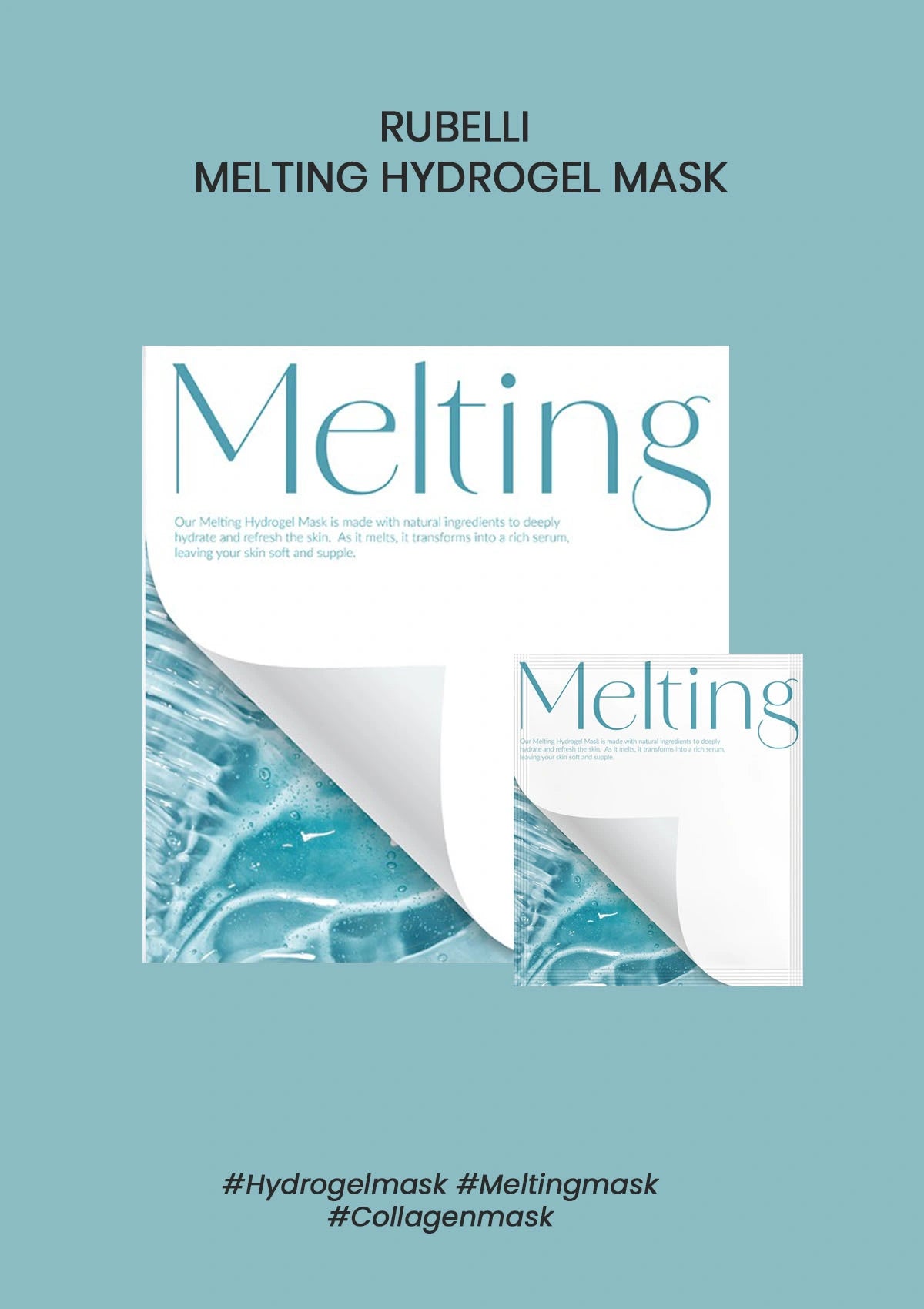 Rubelli Melting Hydrogel Mask packaging on a light blue background