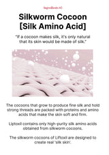 Text about silkworm cocoon silk amino acid with a pink background