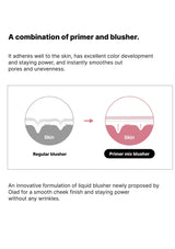 Text description of a primer and blusher combination with diagrams on a white background