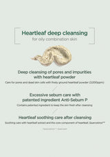Product description for Heartleaf deep cleansing powder on a light gray background