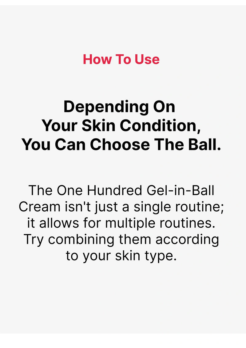 Text instructions on how to use a gel-in-ball cream based on skin condition on a white background.