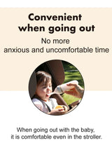 Child in a stroller with text about convenience and comfort when going out with a baby.