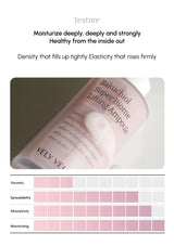 Product packaging with text about skincare benefits and a color swatch below.