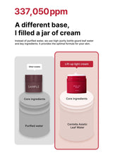 Cosmetic product with text about using high-purity bottle leaf water and key ingredients for optimal skin care.