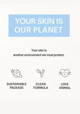 Sustainable beauty brand logo with text 'Your skin is our planet' on a white background.