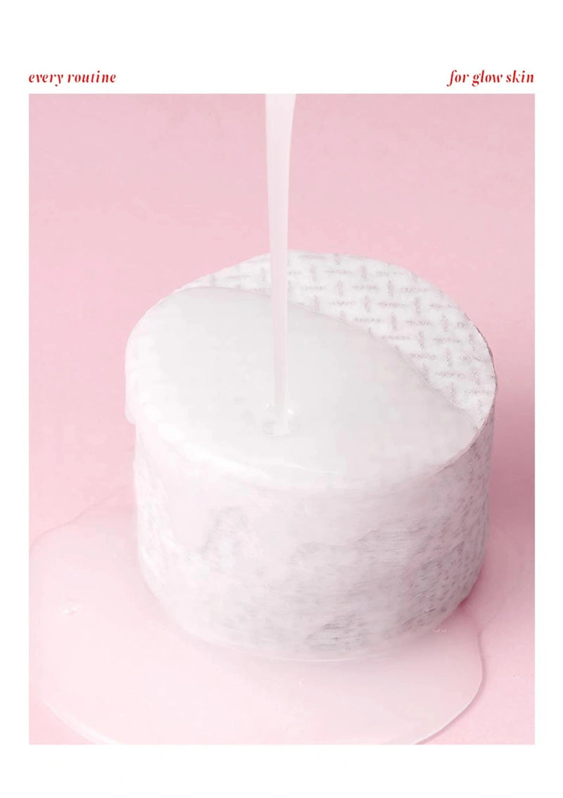 White round product on a pink background with text about skincare routines.