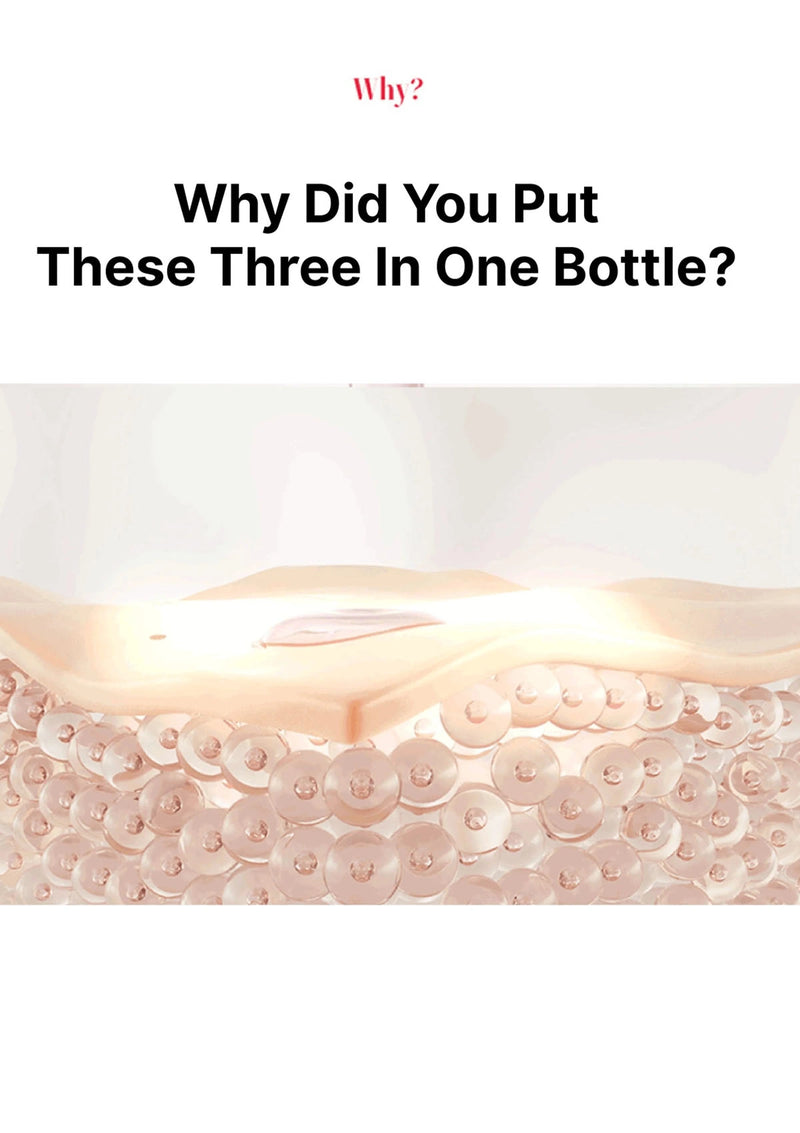 Bottle with a close-up of a pink substance, text 'Why Did You Put These Three In One Bottle?'