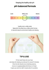 Instructions for using a pH-balanced skincare product with a color scale and application tips.