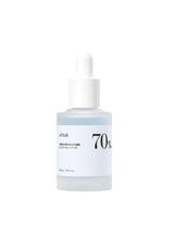 Skincare serum bottle with dropper labeled '70%' on a white background
