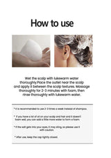 Instructions on how to use a scalp care product with text and images of a person using it. Product description with text about apple mint and scalp care, featuring a close-up of apple mint leaves.