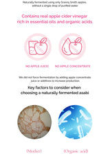 Product label for naturally fermented asabi with apple cider vinegar and essential oils on a white background.