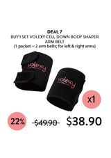 Volexy body shaper arm belts with promotional text on a white background