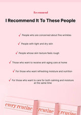Product recommendation text for skincare with a pink background and 'every routine' product visible.