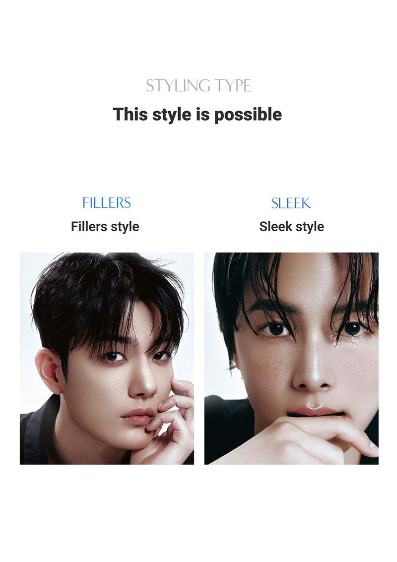 Two hairstyles labeled 'Fillers' and 'Sleek' with a person on each side.
