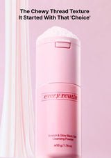Pink skincare product with text on a pink background
