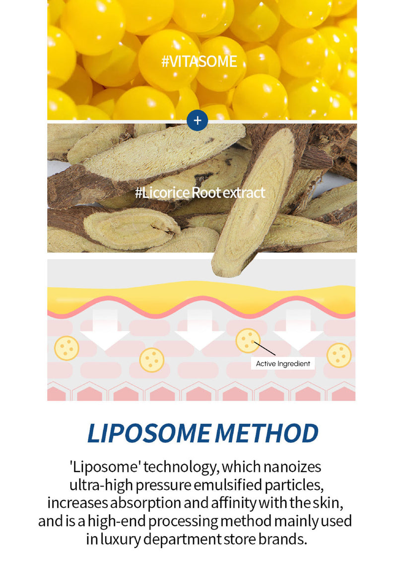 Product packaging with licorice root extract and liposome method text.