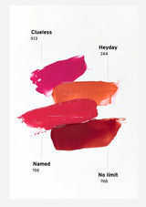 Close-up of a red surface with text about a non-sticky finish and voluminous gloss.