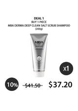 MBA Derma Deep Clean Salt Scrub Shampoo with promotional text on a white background