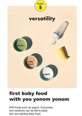 Advertisement for Yonom Yonom baby food products on a beige background