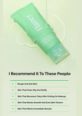 Green skincare product with text on a light green background