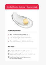 Cica ball with instructions for a calming and regenerating routine on a white background