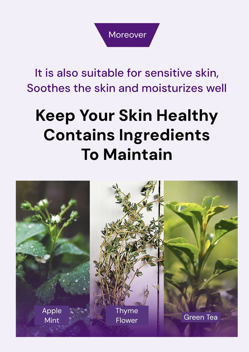 Product packaging with images of plants and text about skin health and ingredients.