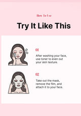 Instructions for using a facial mask on a pink background
