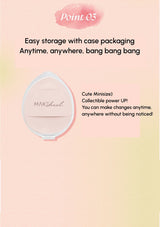 Makeup compact with text on a pink gradient background