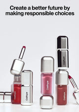 Close-up of a red surface with text about a non-sticky finish and voluminous gloss.