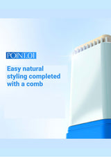 Hair styling product with 'POINT.01' branding on a light blue background