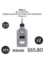 Derma Scalp Black Turn Hair Treatment bottle with pricing and deal information on a white background