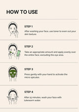 Instructions on how to use a facial mask with step-by-step illustrations and text.