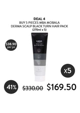 MBA Mobala Derma Scalp Black Turn Hair Pack with promotional text on a white background