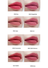 Lipstick color swatches on a white background