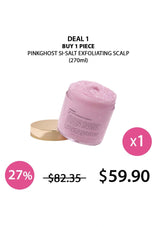 Pink jar of scalp product with promotional text on a white background