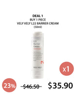Velvé Velé L22 Barrier Cream with promotional pricing on a white background