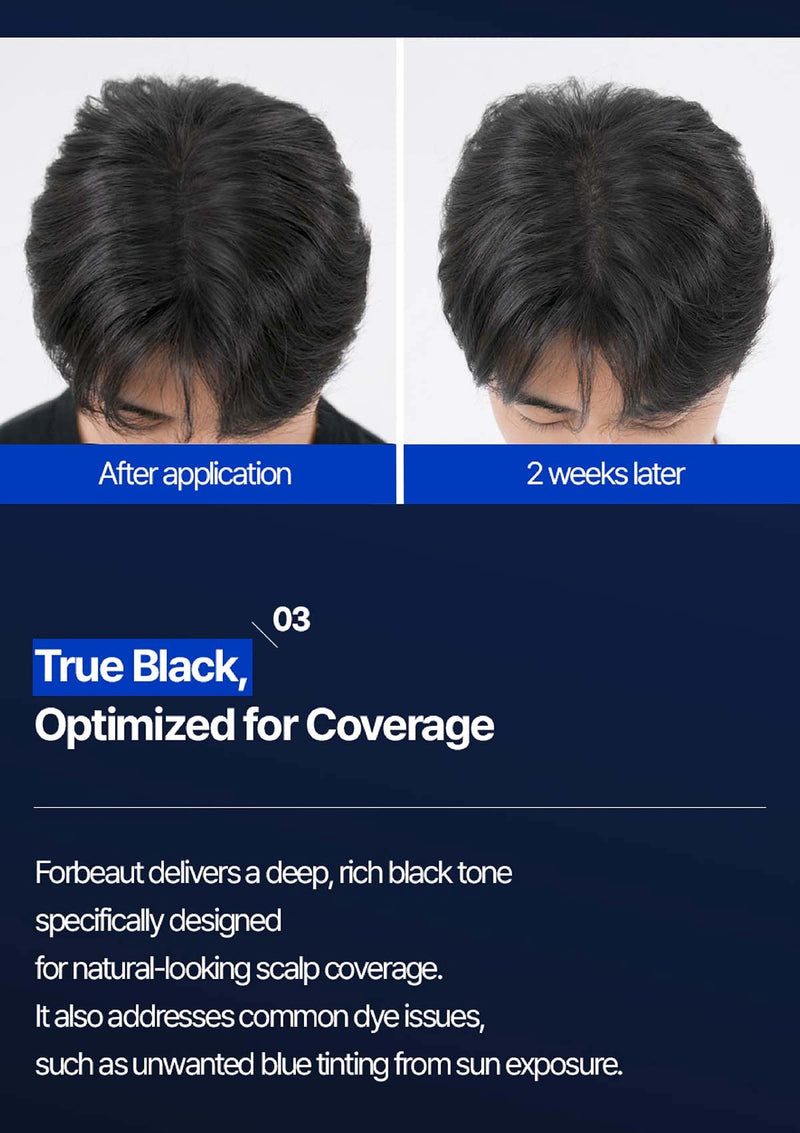 Before and after comparison of hair color treatment with text describing product benefits.