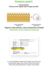 Informational graphic about Granny Smith Apple cider vinegar powder with text and images of bottles and powder.