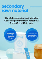 Product packaging with text about secondary raw materials and ingredients on a light blue background