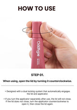 Pink lip balm with text on how to use it