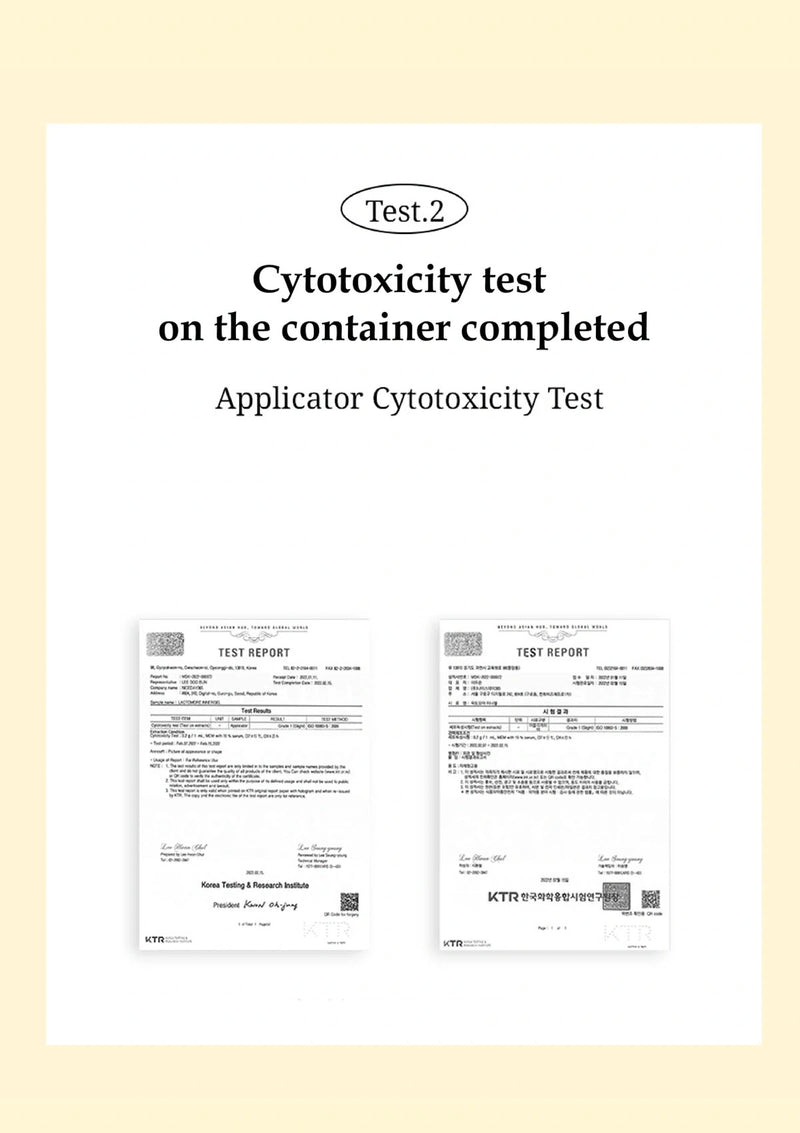 Cytotoxicity test report on a beige background