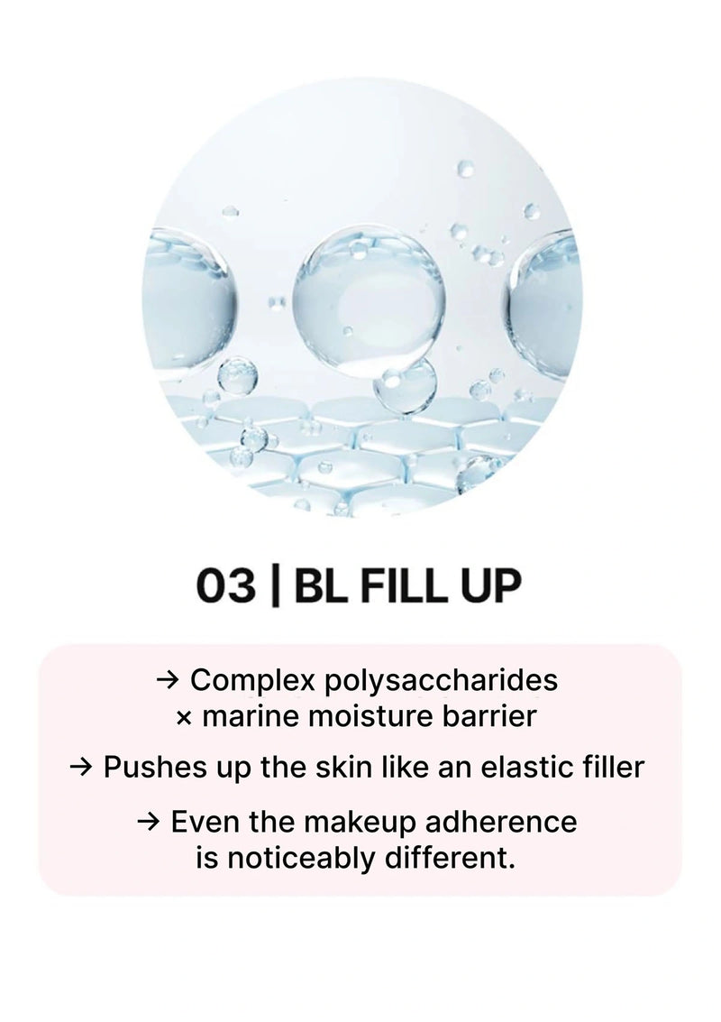 Product description with text and water droplet graphic on a white background