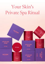 Jakyoung skincare products including jars and boxes on a light pink background with text 'Your Skin's Private Spa Ritual'.