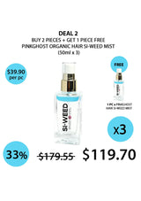 Promotional offer for Pinkghost Organic Hair Si-Weed Mist with a deal on buying two pieces and getting one free.