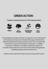 Text detailing Hustler's sustainability practices on a gray background